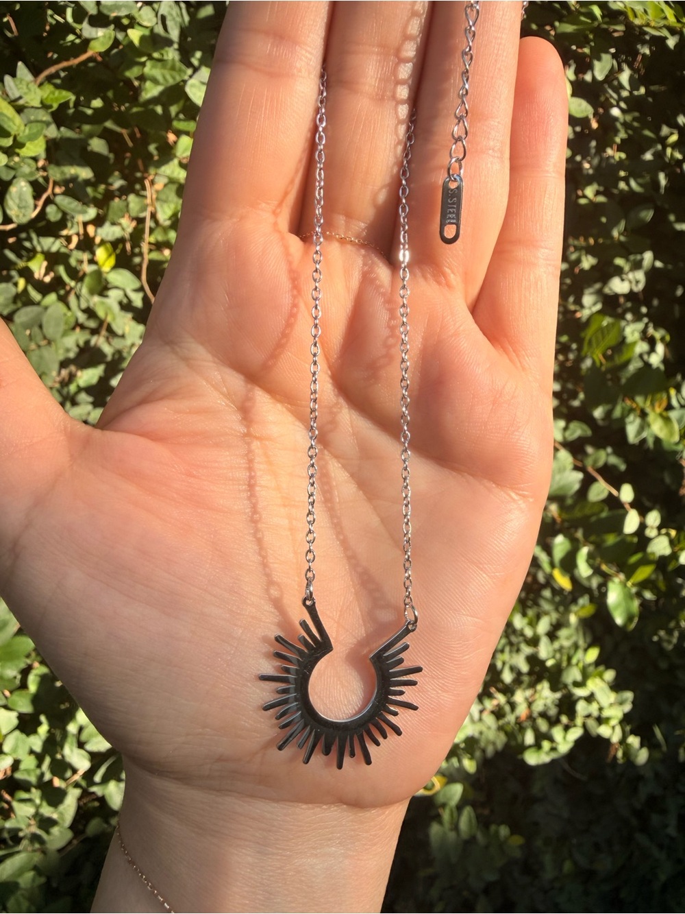 Sterling Silver Sunburst Pendant Necklace - Stainless Steel - Picture 6 of 8
